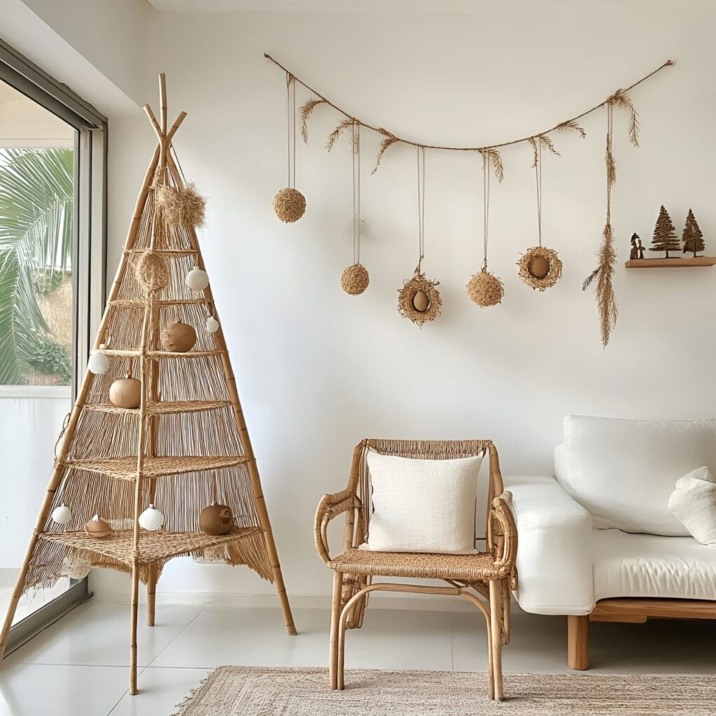 29. Bamboo Christmas Tree with Jute and Fiber Décor