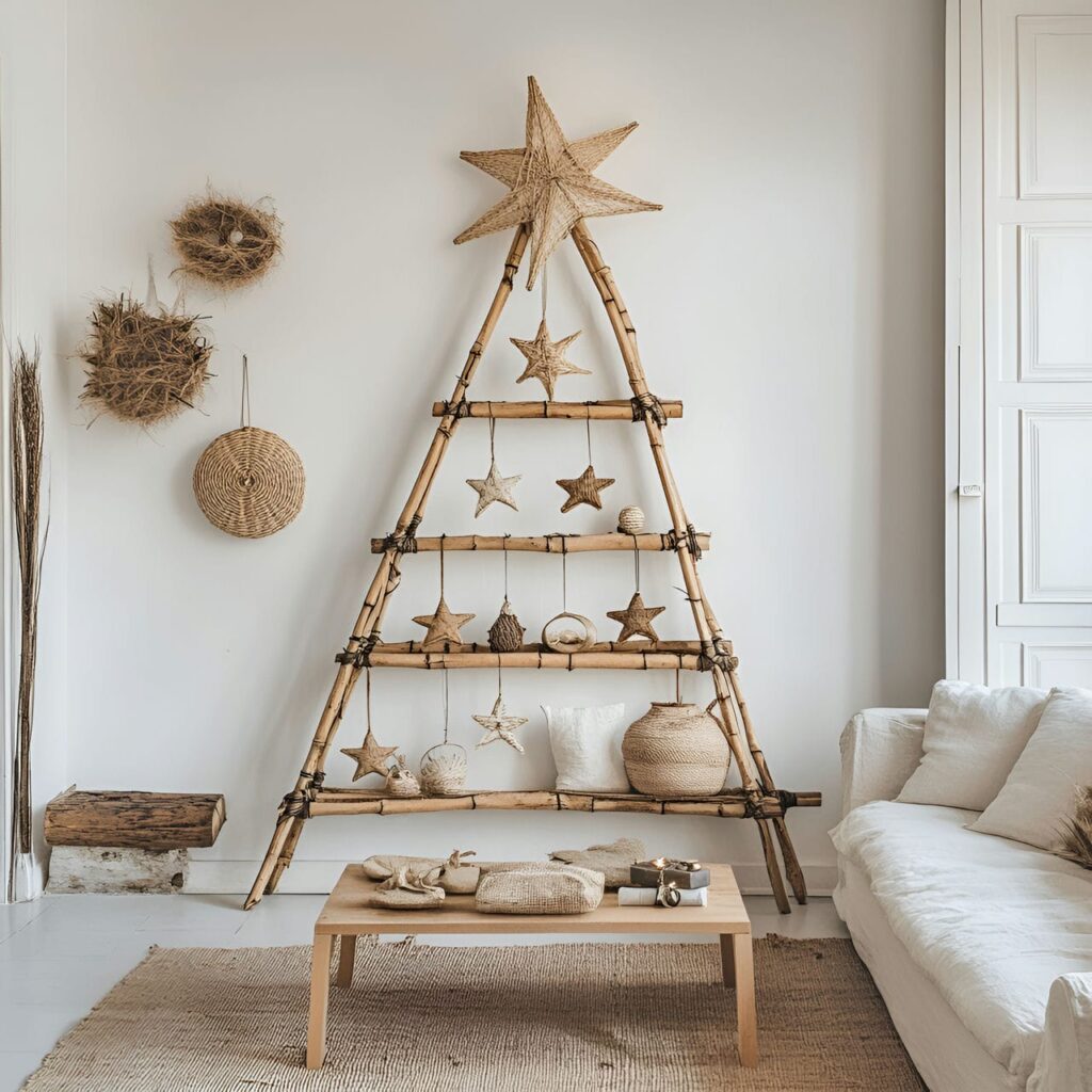 29. Bamboo Christmas Tree with Jute and Fiber Décor