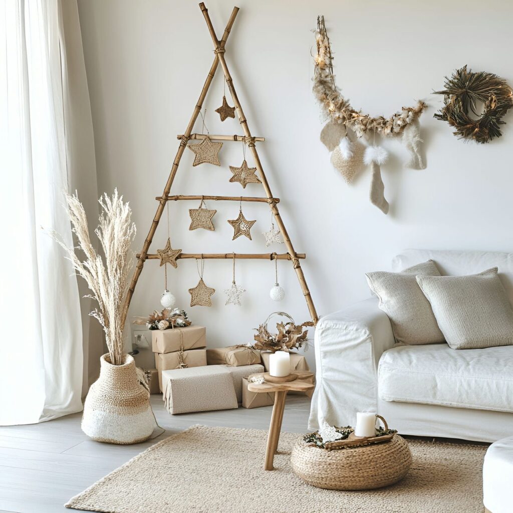 29. Bamboo Christmas Tree with Jute and Fiber Décor