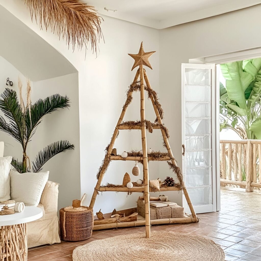 29. Bamboo Christmas Tree with Jute and Fiber Décor