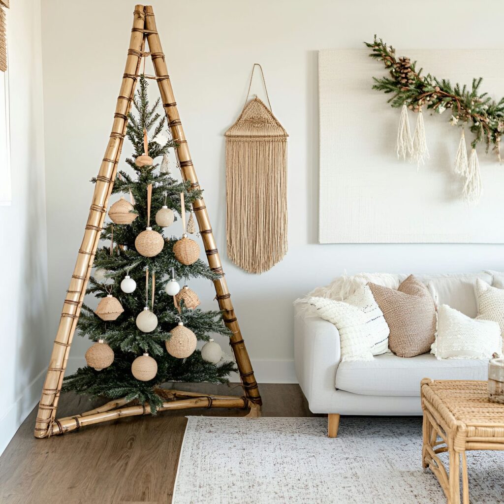 29. Bamboo Christmas Tree with Jute and Fiber Décor