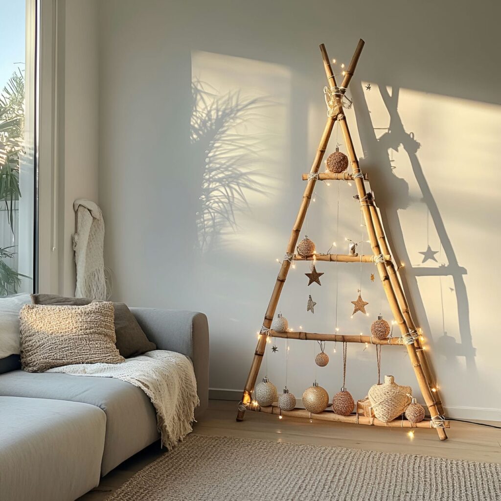 29. Bamboo Christmas Tree with Jute and Fiber Décor