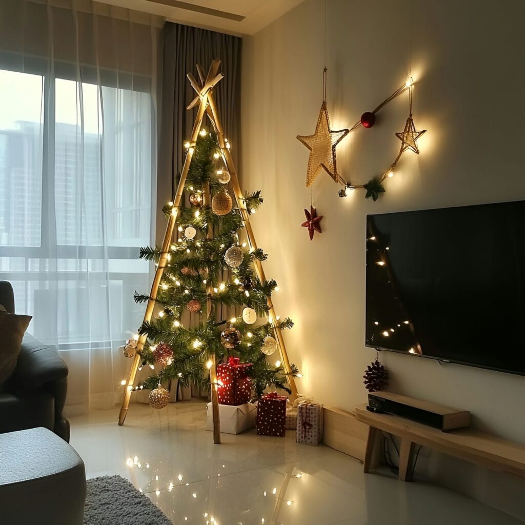 29. Bamboo Christmas Tree with Jute and Fiber Décor