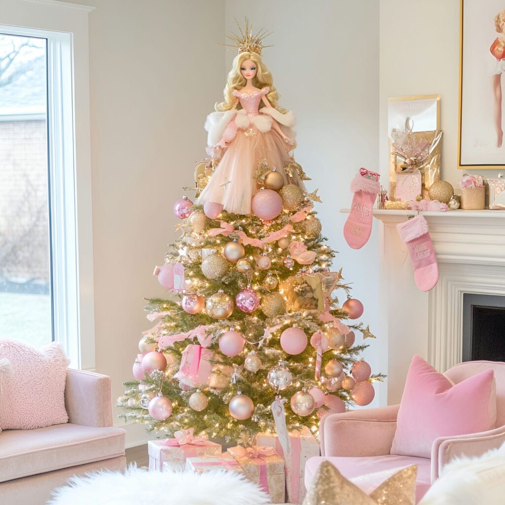 01. Barbie Glamour Pastel Christmas Tree with Pink and Gold Décor