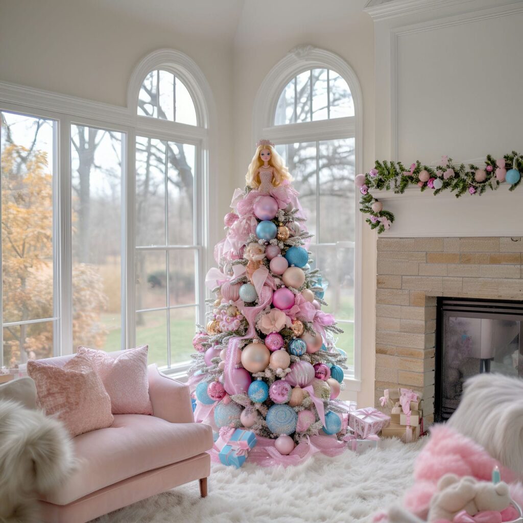 01. Barbie Glamour Pastel Christmas Tree with Pink and Gold Décor