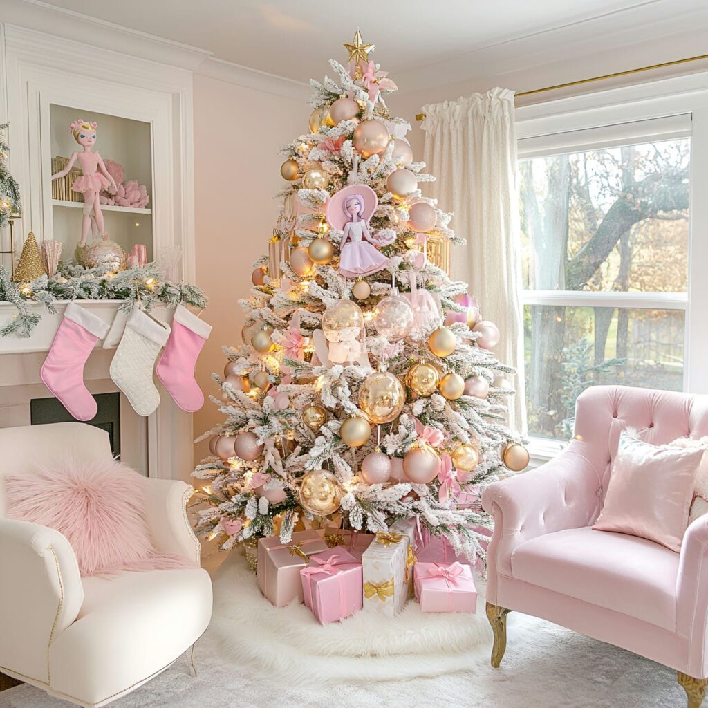 01. Barbie Glamour Pastel Christmas Tree with Pink and Gold Décor