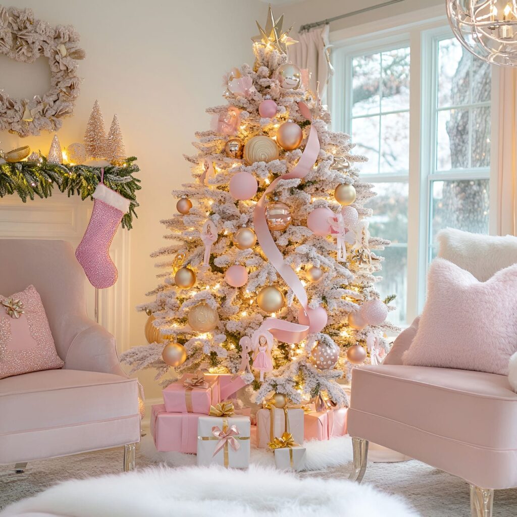 01. Barbie Glamour Pastel Christmas Tree with Pink and Gold Décor