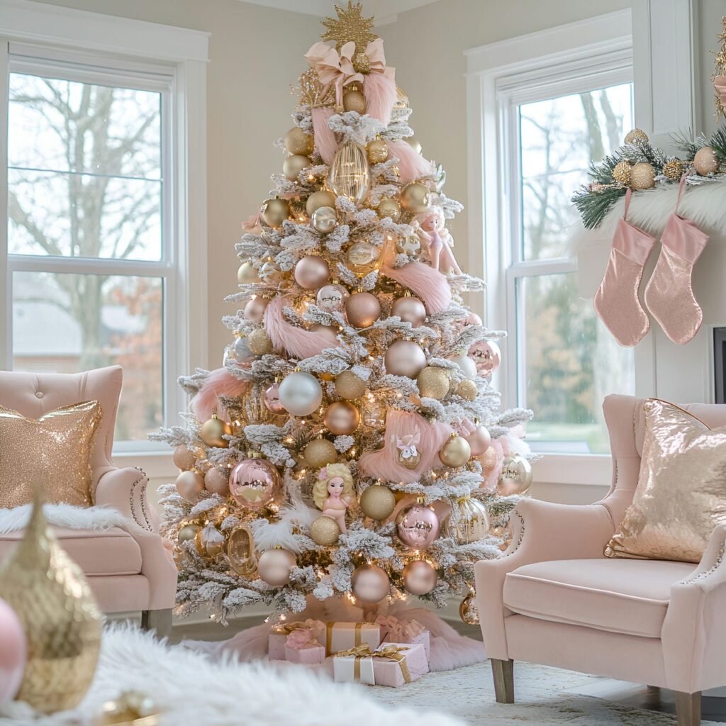 01. Barbie Glamour Pastel Christmas Tree with Pink and Gold Décor