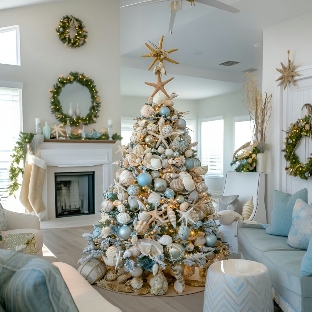 11. Beach-Themed Christmas Tree: Celebrate the Holidays with Coastal Charm