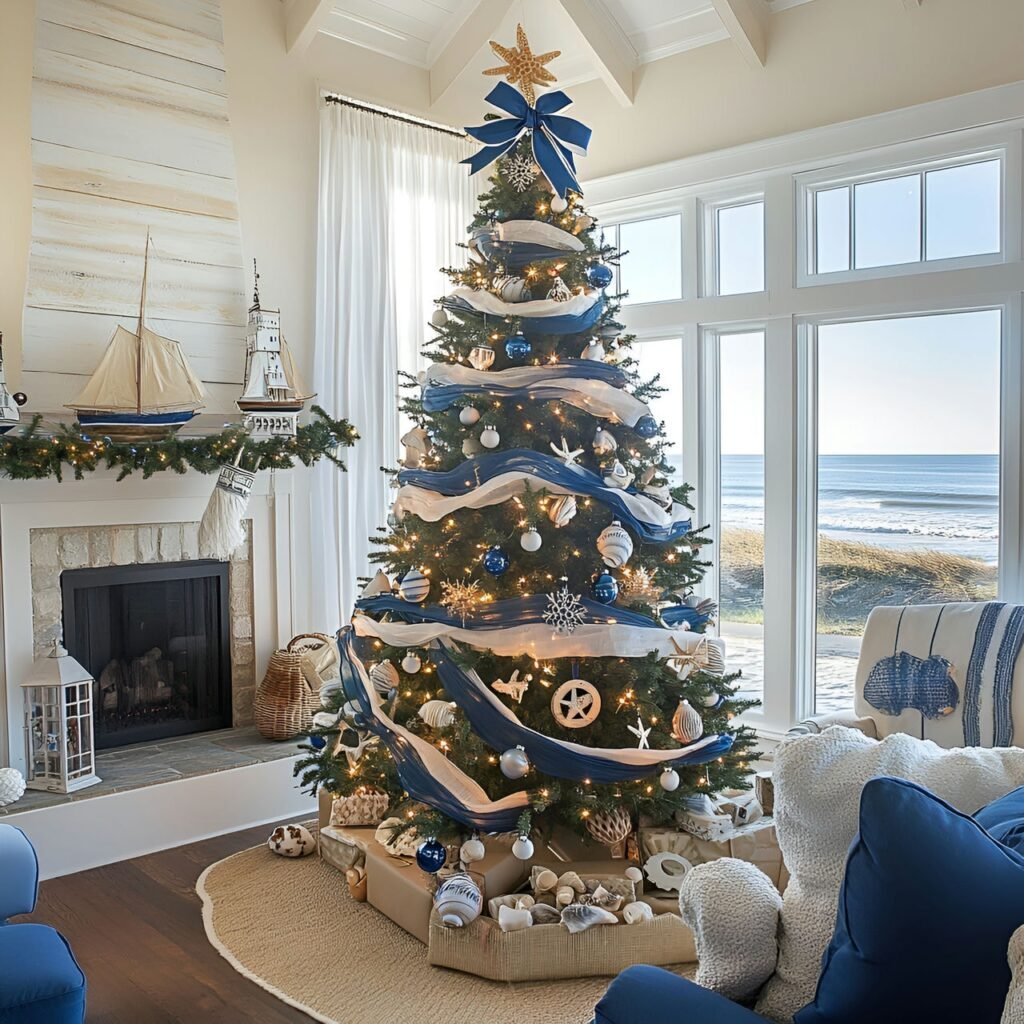 24. Nautical Christmas Tree: Coastal-Inspired Holiday Décor