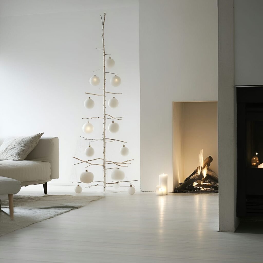 05. Birch Pole Christmas Tree with Rustic White Accents