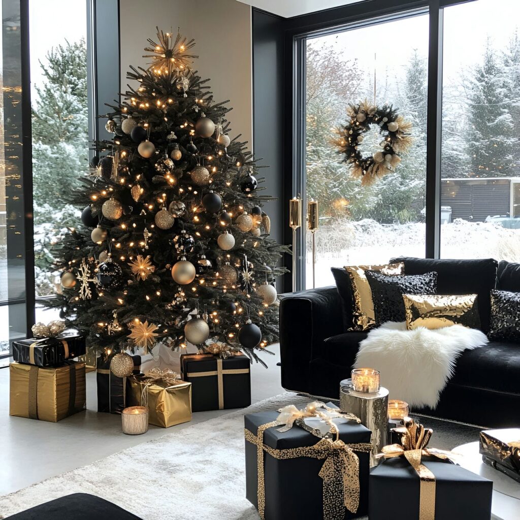 05. Black & Gold Modern Elegance Tree with Sleek Minimalist Décor