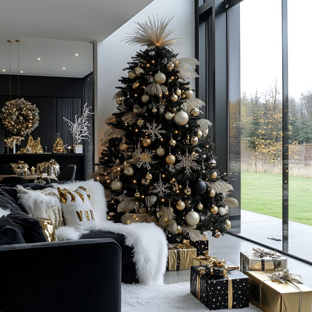 05. Black & Gold Modern Elegance Tree with Sleek Minimalist Décor