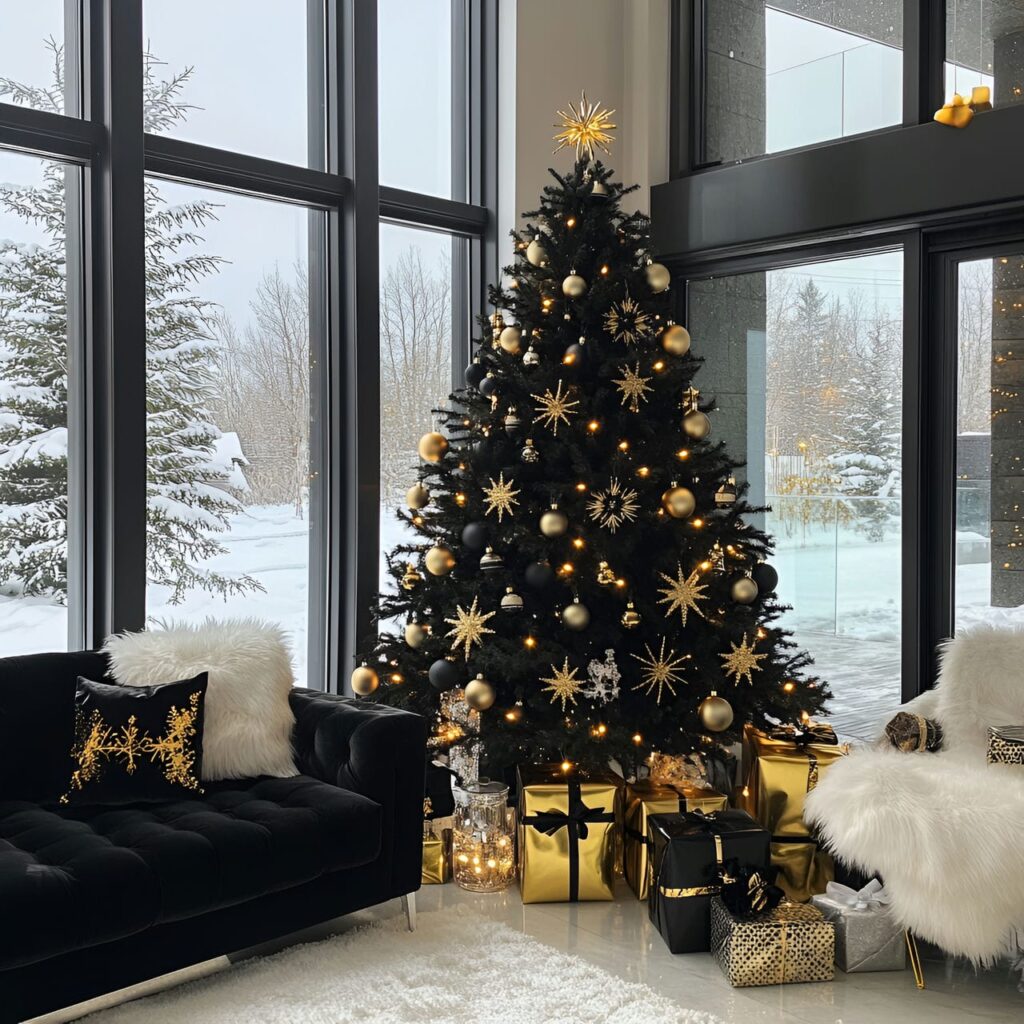 05. Black & Gold Modern Elegance Tree with Sleek Minimalist Décor