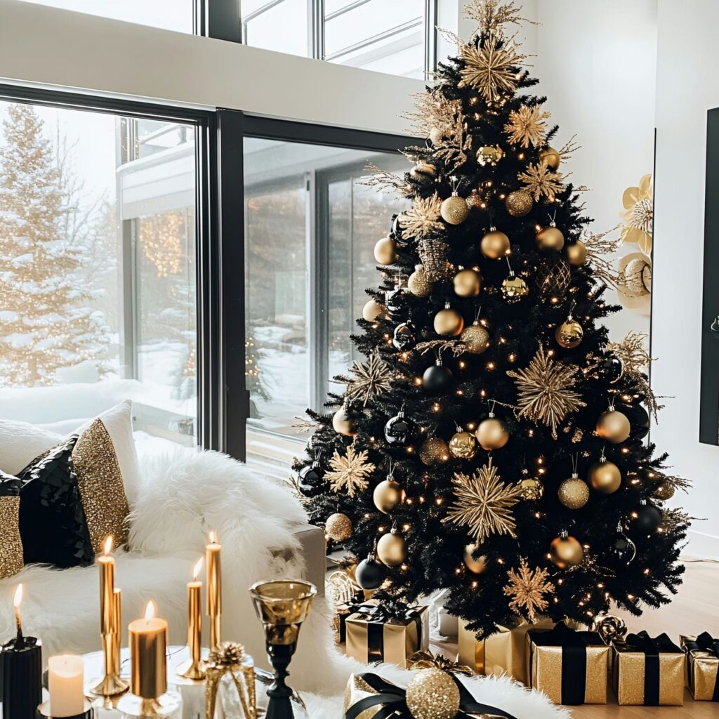 05. Black & Gold Modern Elegance Tree with Sleek Minimalist Décor