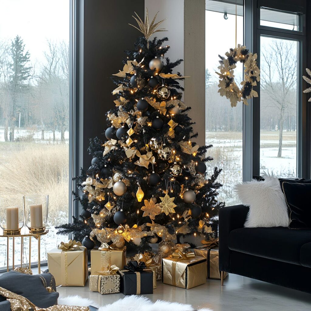 05. Black & Gold Modern Elegance Tree with Sleek Minimalist Décor