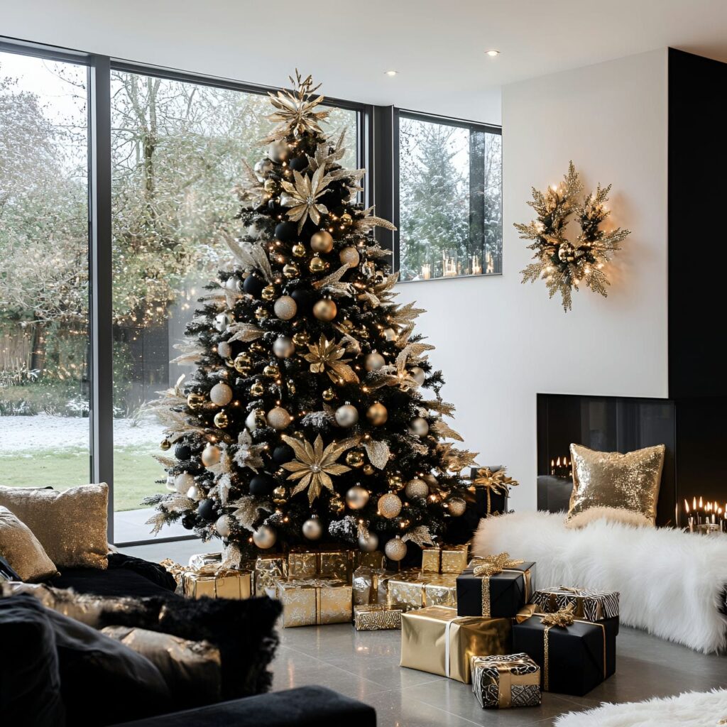 05. Black & Gold Modern Elegance Tree with Sleek Minimalist Décor