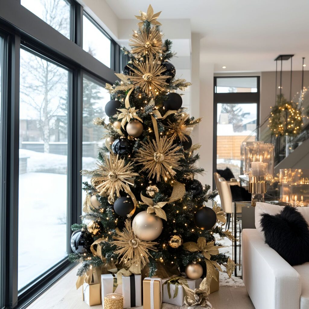 05. Black & Gold Modern Elegance Tree with Sleek Minimalist Décor