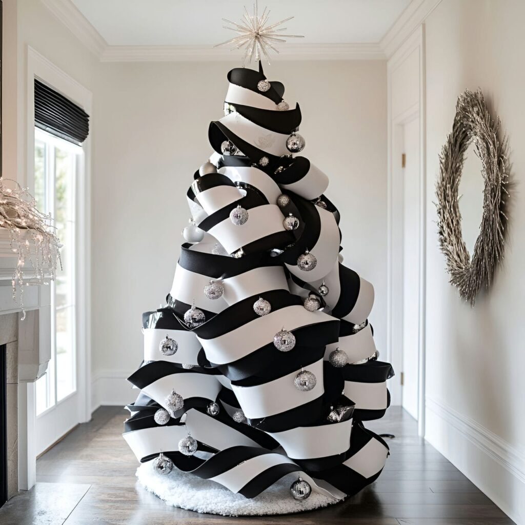 12. Black & White Modern Tree with Geometric Decorations