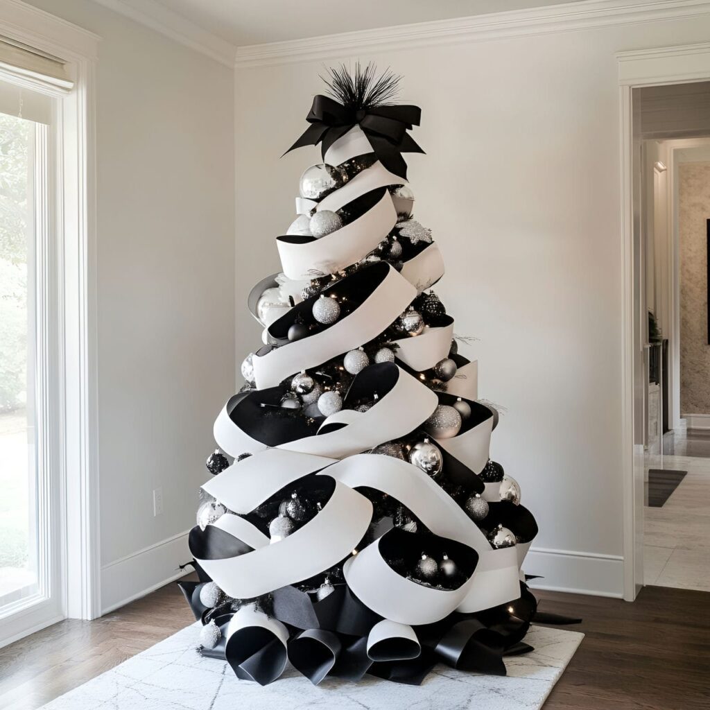 12. Black & White Modern Tree with Geometric Decorations