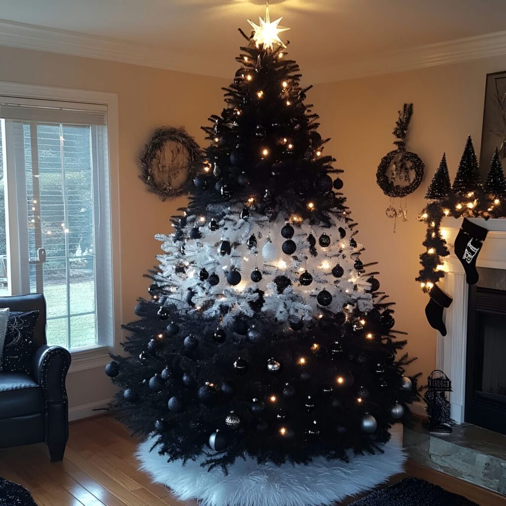 15. Black & White Ombre Christmas Tree with Gradual Color Shift