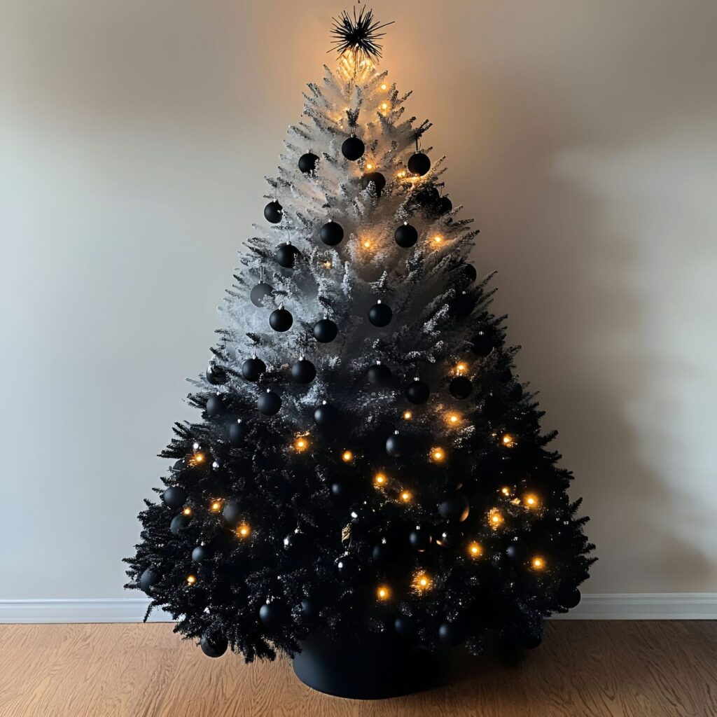 15. Black & White Ombre Christmas Tree with Gradual Color Shift