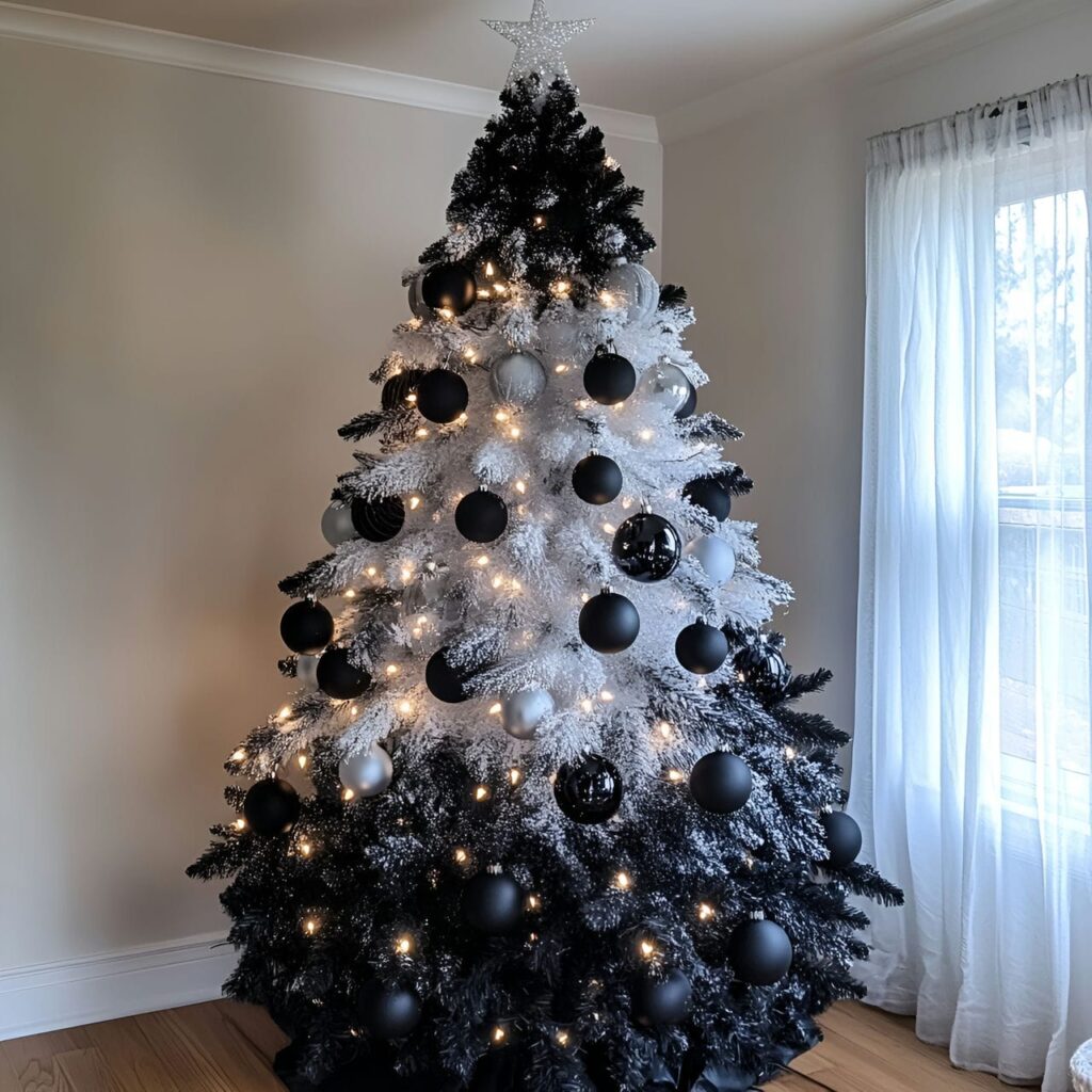 15. Black & White Ombre Christmas Tree with Gradual Color Shift