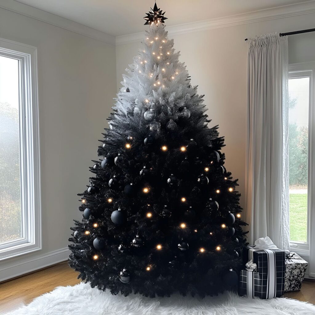 15. Black & White Ombre Christmas Tree with Gradual Color Shift