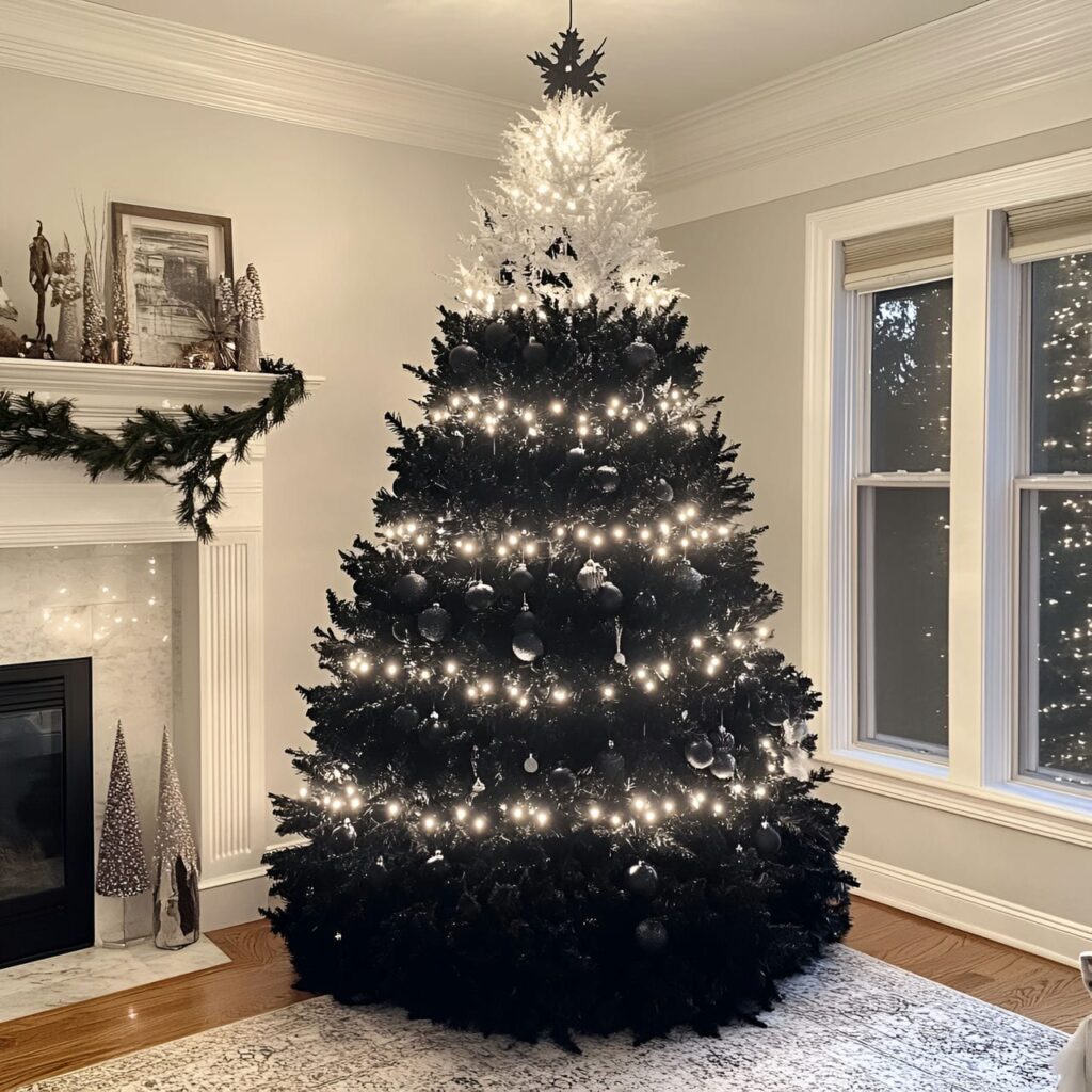 15. Black & White Ombre Christmas Tree with Gradual Color Shift