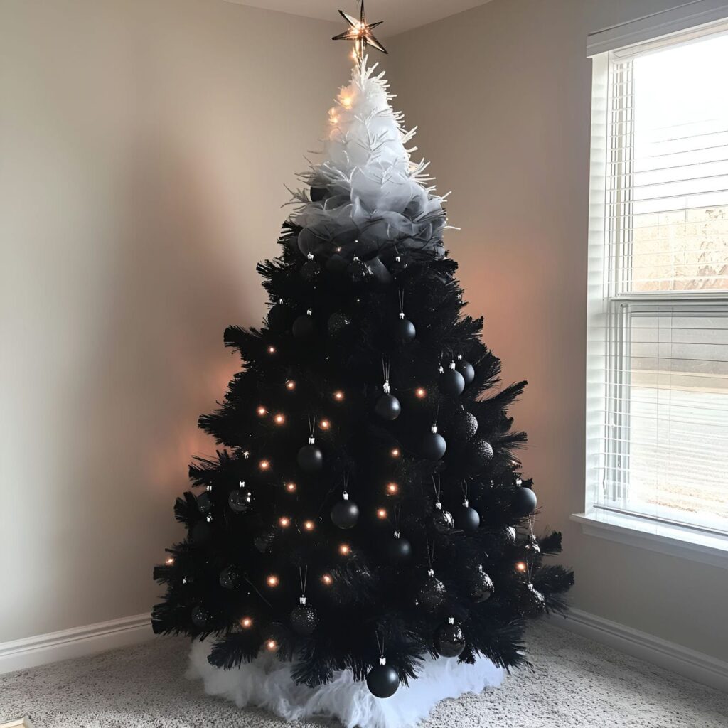 15. Black & White Ombre Christmas Tree with Gradual Color Shift