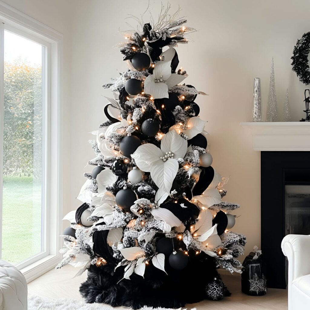 23. Black & White Tree with Abstract Decorations for an Artistic Look