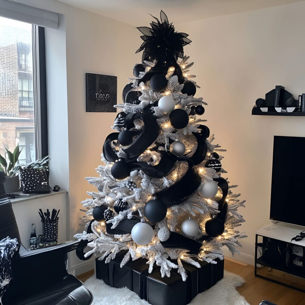 23. Black & White Tree with Abstract Decorations for an Artistic Look