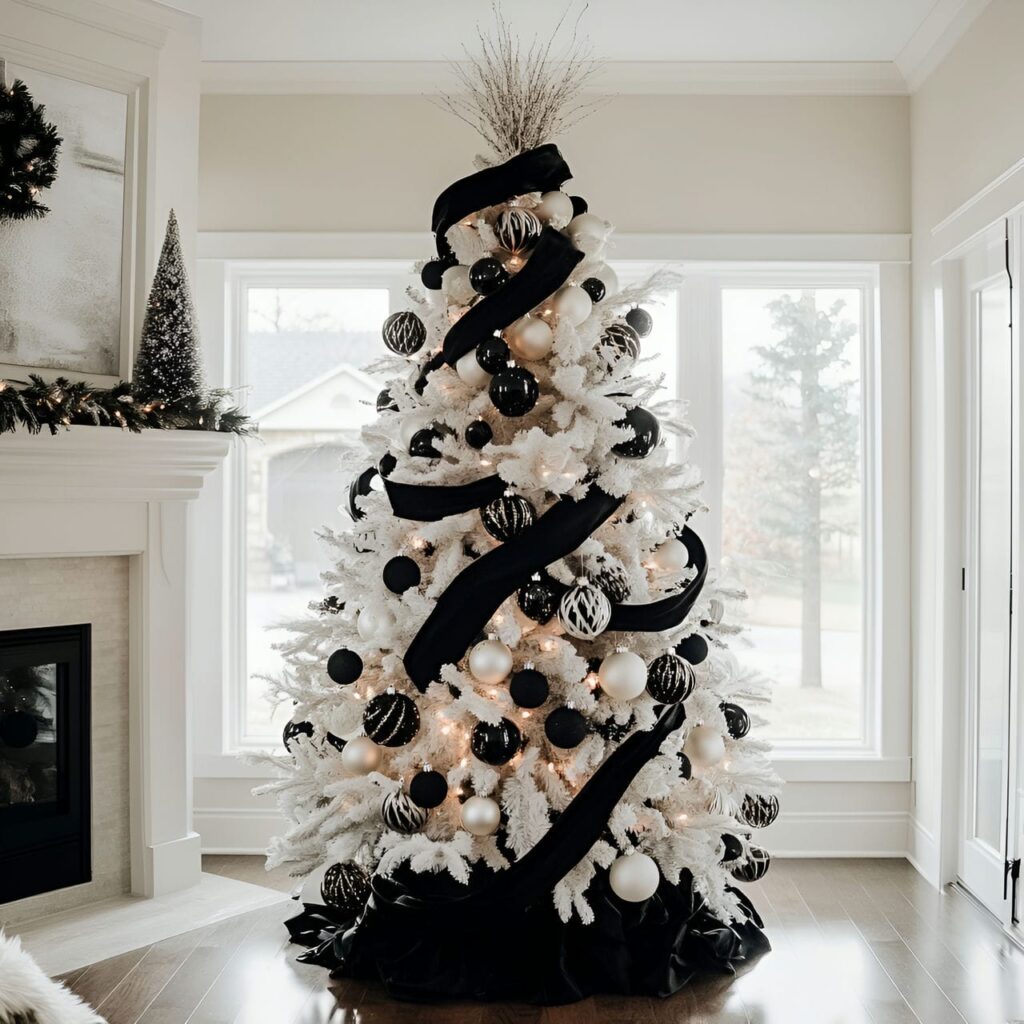 23. Black & White Tree with Abstract Decorations for an Artistic Look