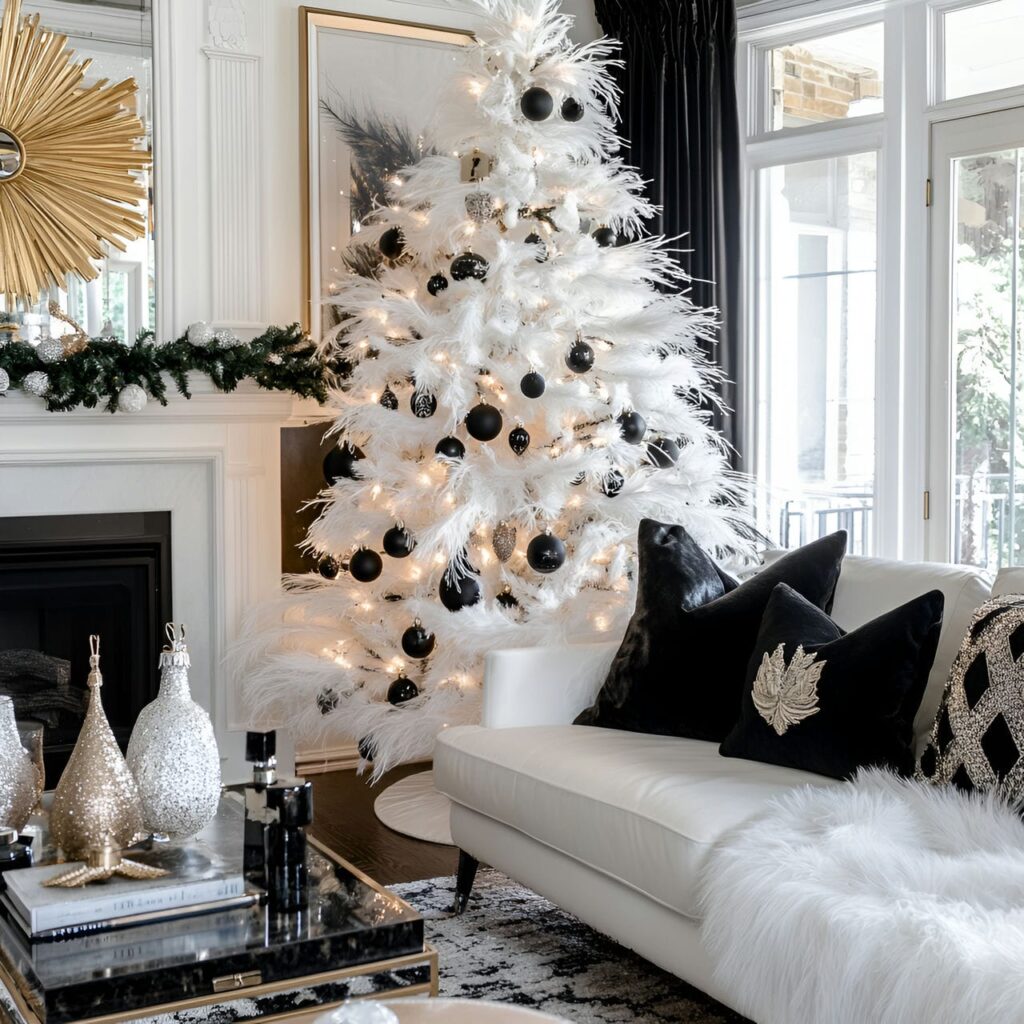 08. Black & White Tree with Feathers for Luxurious Texture