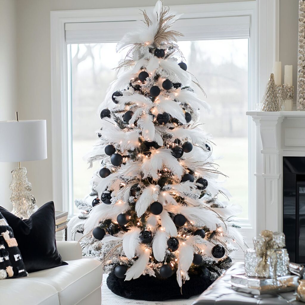 08. Black & White Tree with Feathers for Luxurious Texture