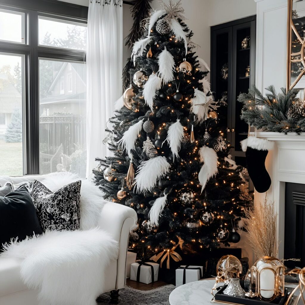 08. Black & White Tree with Feathers for Luxurious Texture