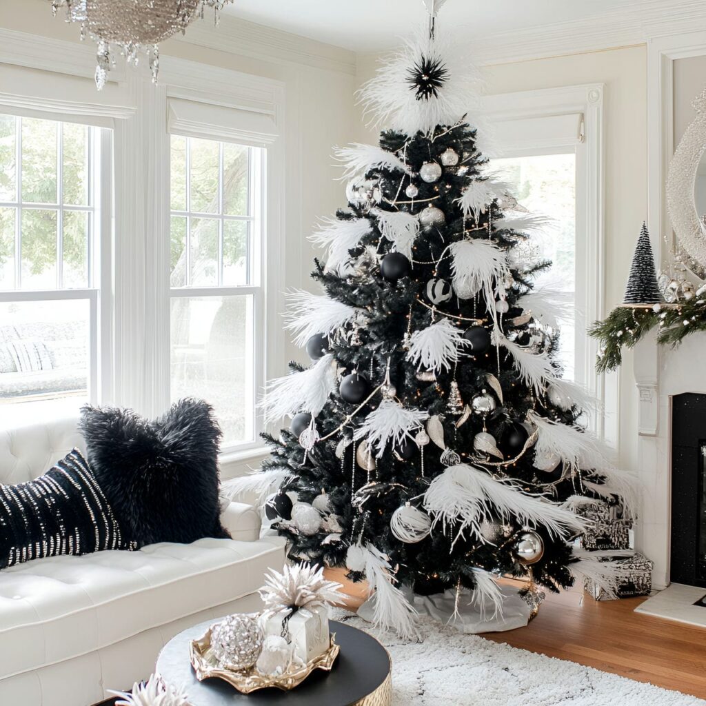 08. Black & White Tree with Feathers for Luxurious Texture