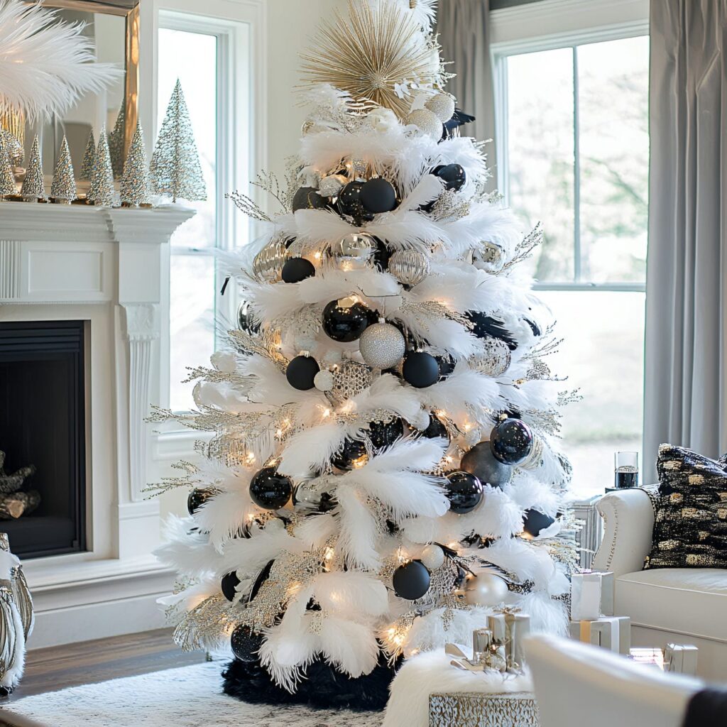 08. Black & White Tree with Feathers for Luxurious Texture