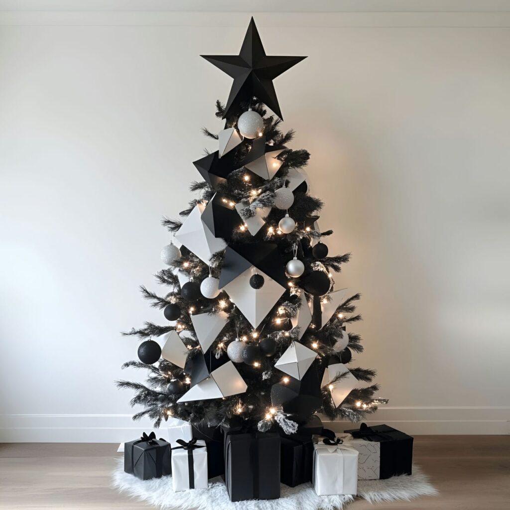 20. Black & White Tree with Geometric Decorations for Modern Style