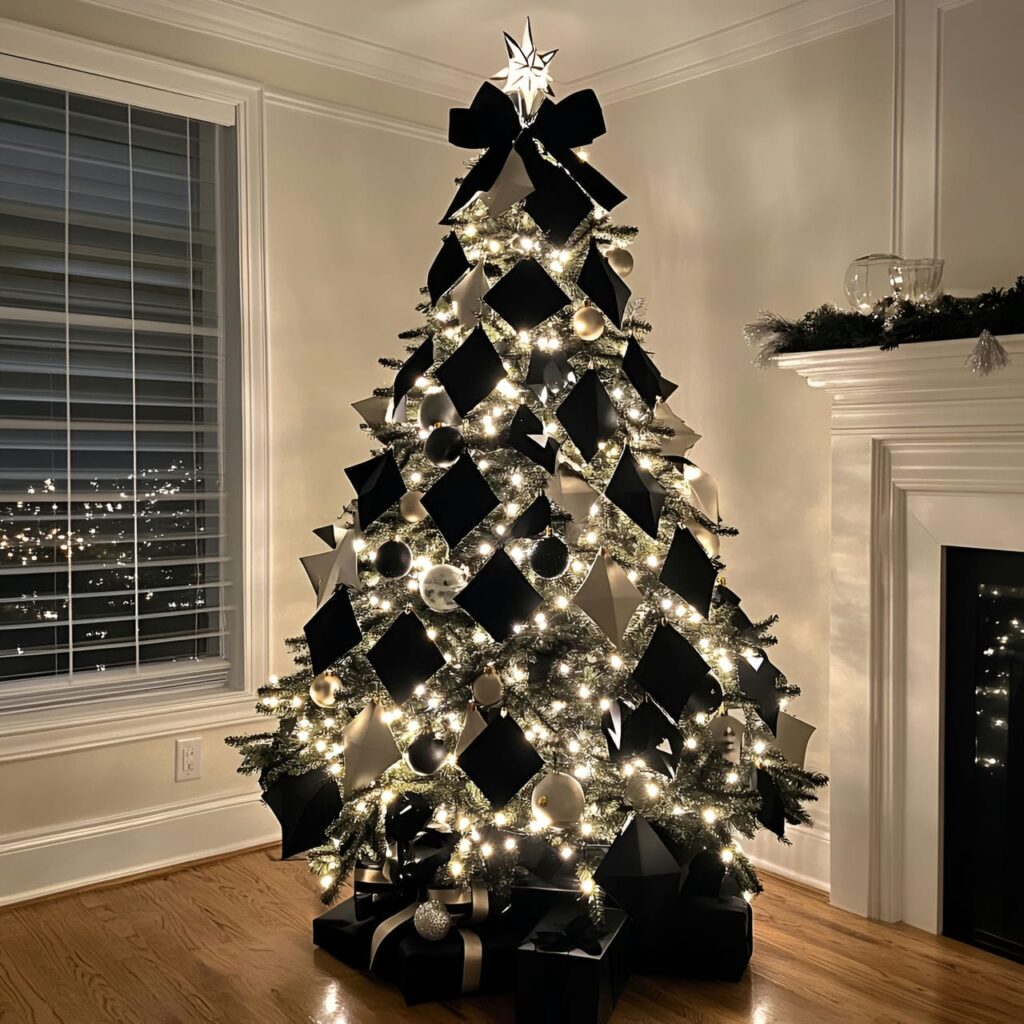 20. Black & White Tree with Geometric Decorations for Modern Style