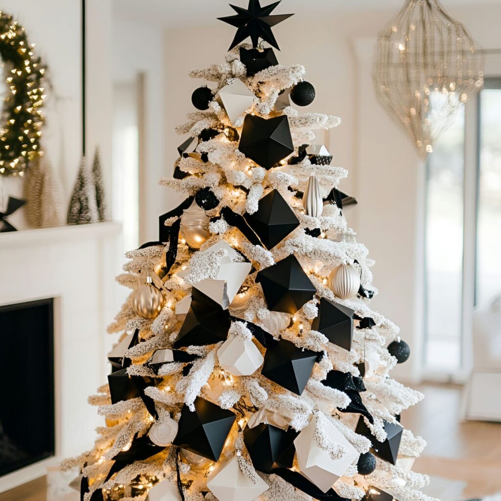 20. Black & White Tree with Geometric Decorations for Modern Style