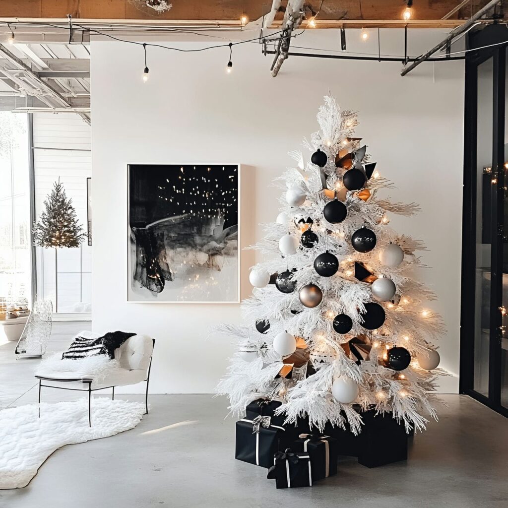 20. Black & White Tree with Geometric Decorations for Modern Style