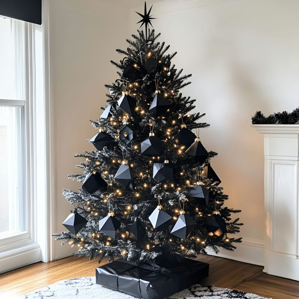 20. Black & White Tree with Geometric Decorations for Modern Style