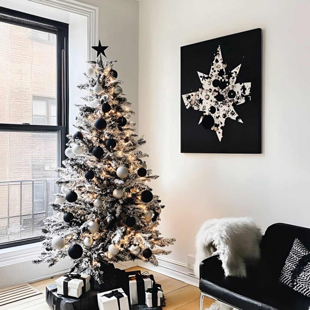 20. Black & White Tree with Geometric Decorations for Modern Style