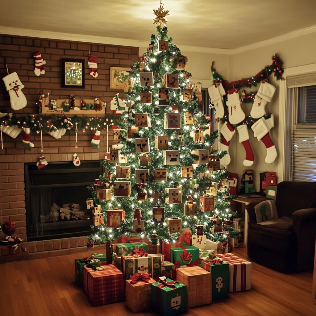 27. Minecraft-Inspired Christmas Tree: Blocky Holiday Décor for Gamers