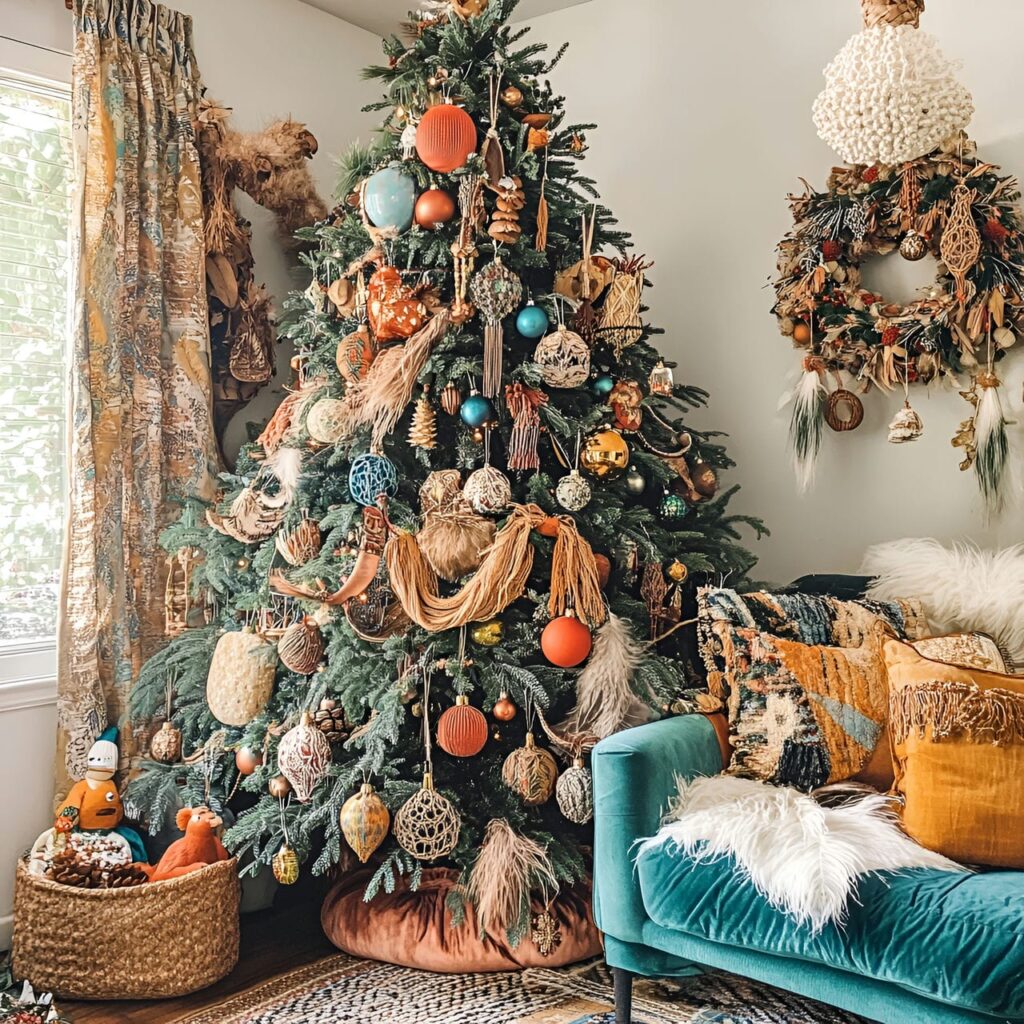 06. Boho Multi-Colored Christmas Tree with Eclectic Accents