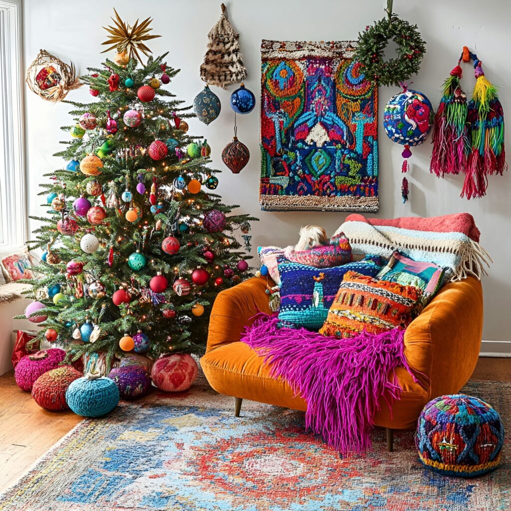 06. Boho Multi-Colored Christmas Tree with Eclectic Accents