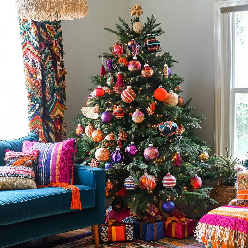 06. Boho Multi-Colored Christmas Tree with Eclectic Accents