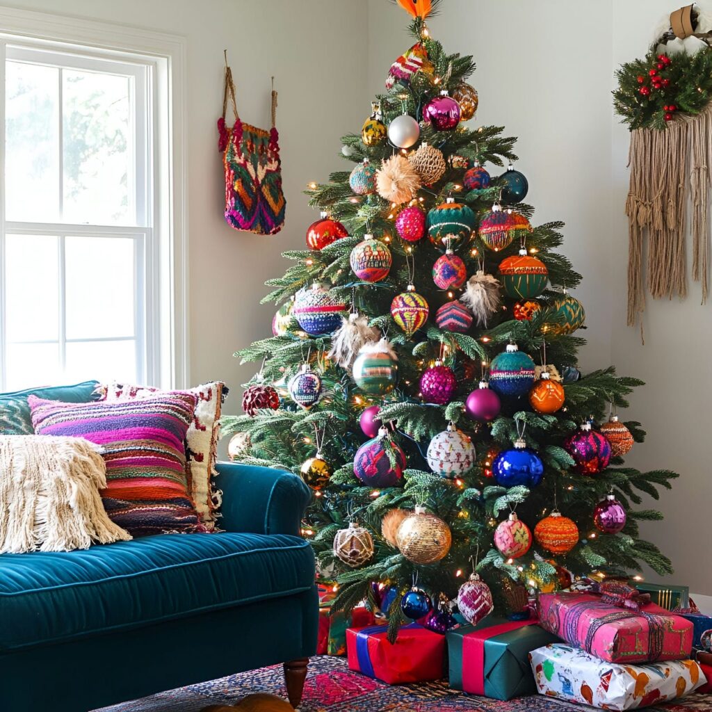 06. Boho Multi-Colored Christmas Tree with Eclectic Accents