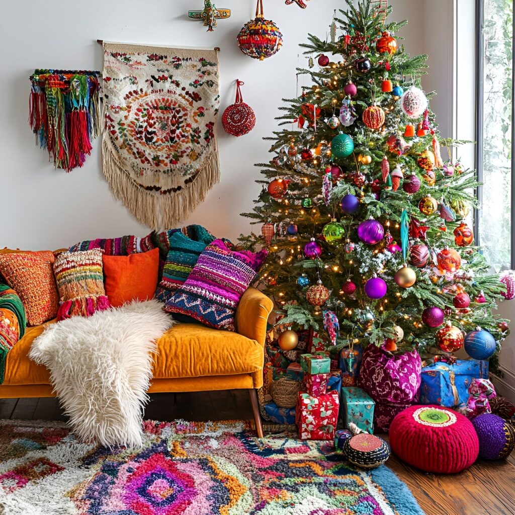 06. Boho Multi-Colored Christmas Tree with Eclectic Accents